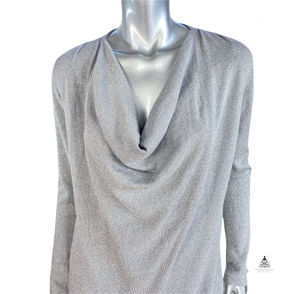 Jones New York JNY Silver Cowl Neck Metallic Sweater Dress L - Picture 2 of 7